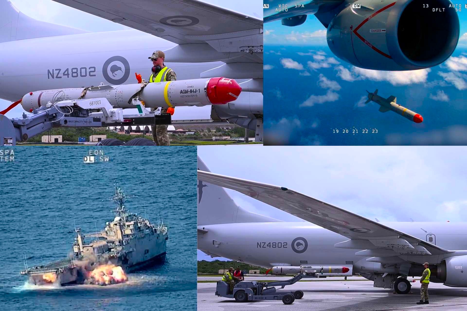 New Zealand P-8A Poseidon's First AGM-84J-1 Harpoon Strike Signals